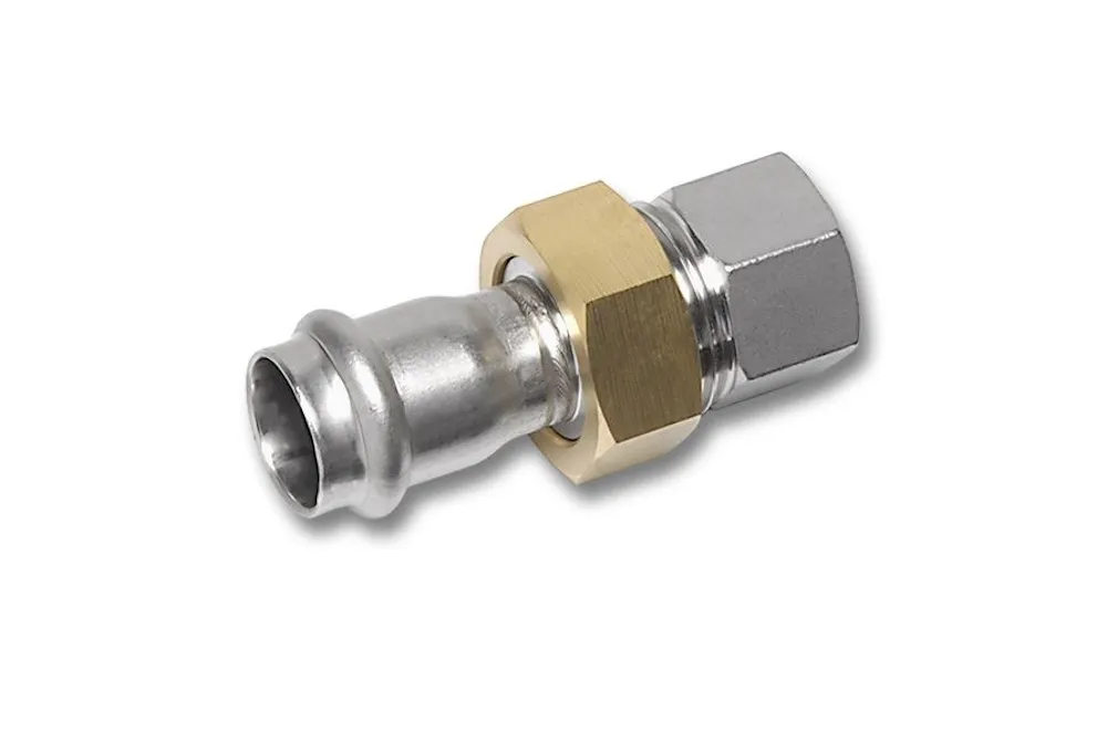 RVS 316L 1.4404 NiroSan Press koppeling 3-delig vlak F/bi BSP ISO 228 28 mm x 3/4"