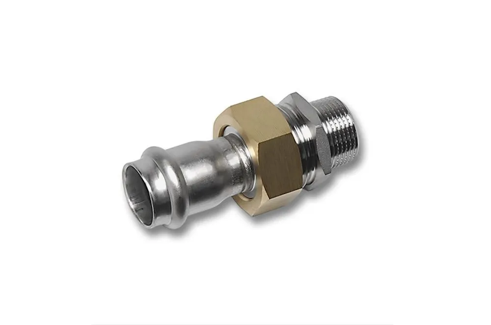 RVS 304 1.4301 NiroTherm Press koppeling 3-delig vlak F/bu BSP ISO 228 18 mm x 1/2"