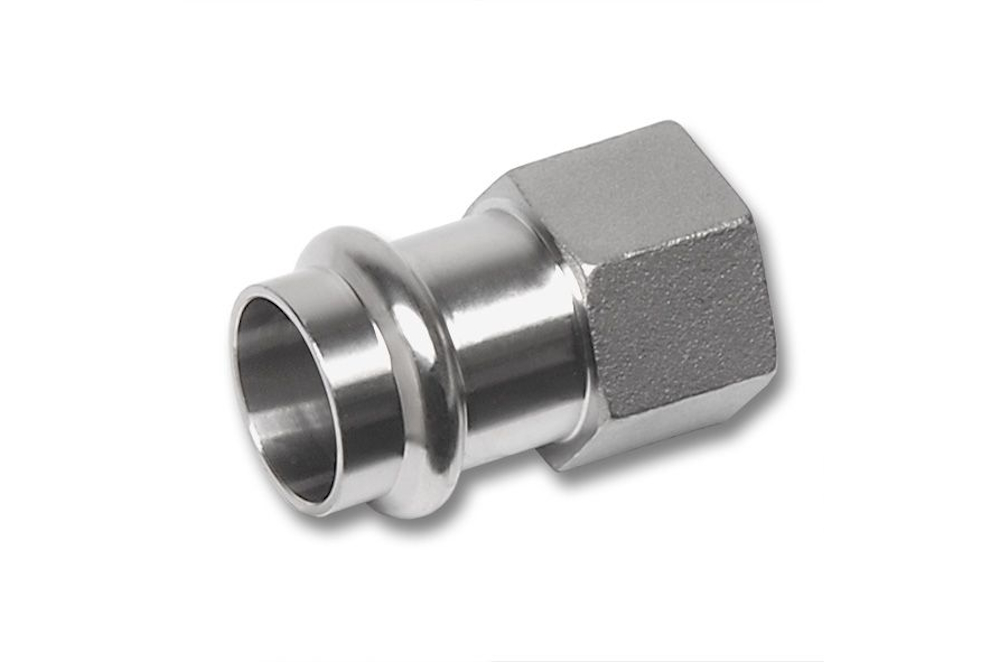 SS 316L 1.4404 NiroSan Press reducing coupling F/in BSP EN10226 22 mm x 1/2"