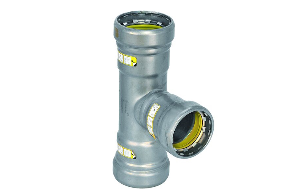 Staal SANHA Heavy Steel Press verloop teestuk P/P/P Gas 48,3x42,4x48,3 mm 1.1/2"x1.1/4"x1.1/2"